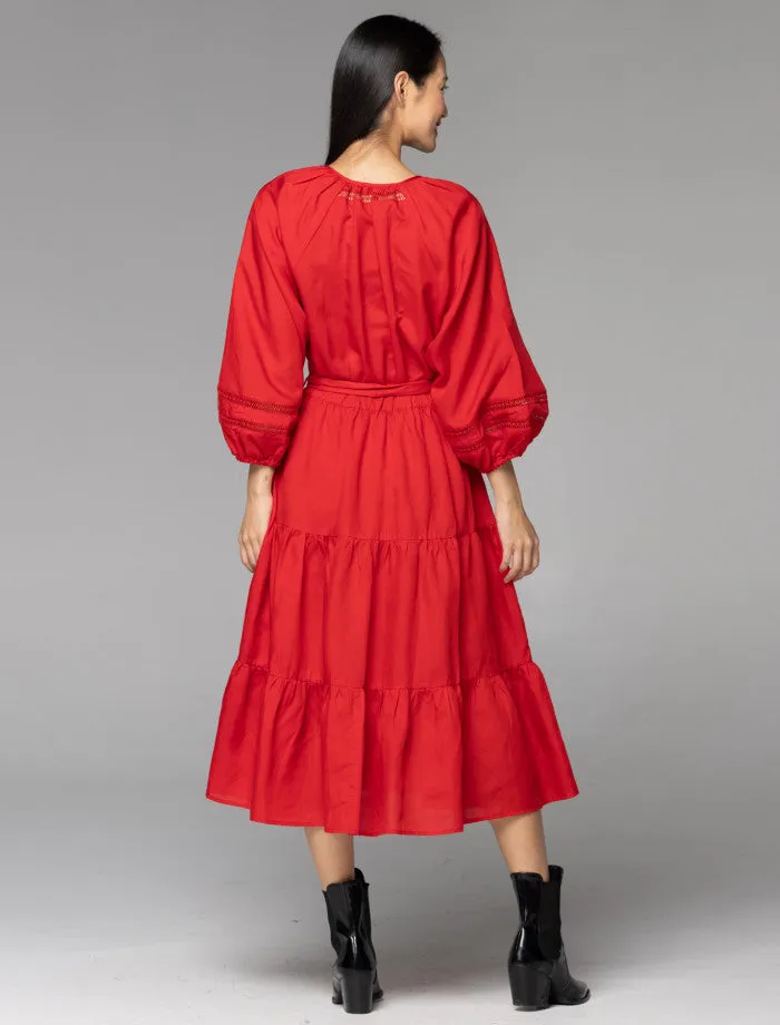 Fate   Becker Faraway Tiered Midi | Cherry Red