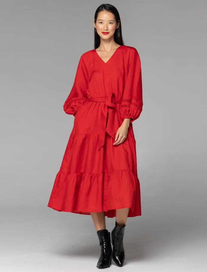 Fate   Becker Faraway Tiered Midi | Cherry Red