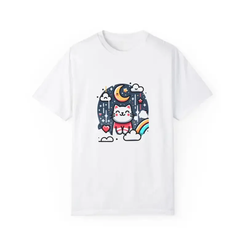 Feline Chic Adorable Cat Unisex Garment Dyed Tee
