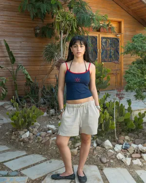Female Beige Crinkled Shorts