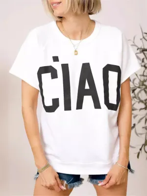 Female "CIAO" Letter Printed Round Neck T-shirt