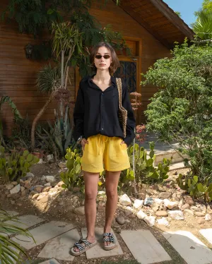 Female Yellow Crinkled Shorts
