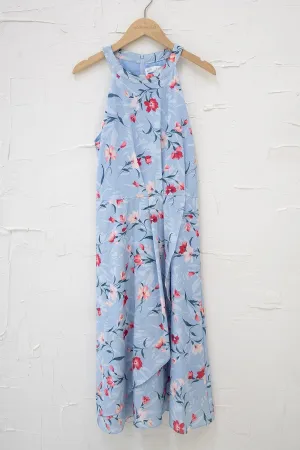 (FIRE DEAL) KAELIE FLORAL HALTER MIDI DRESS IN LIGHT BLUE