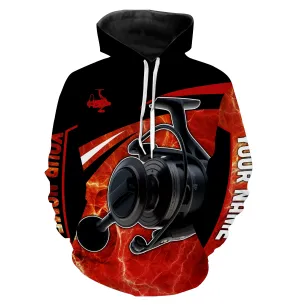 Fishing reel red and black performance Fishing Shirts Customize name fishing hoodie NPQ412