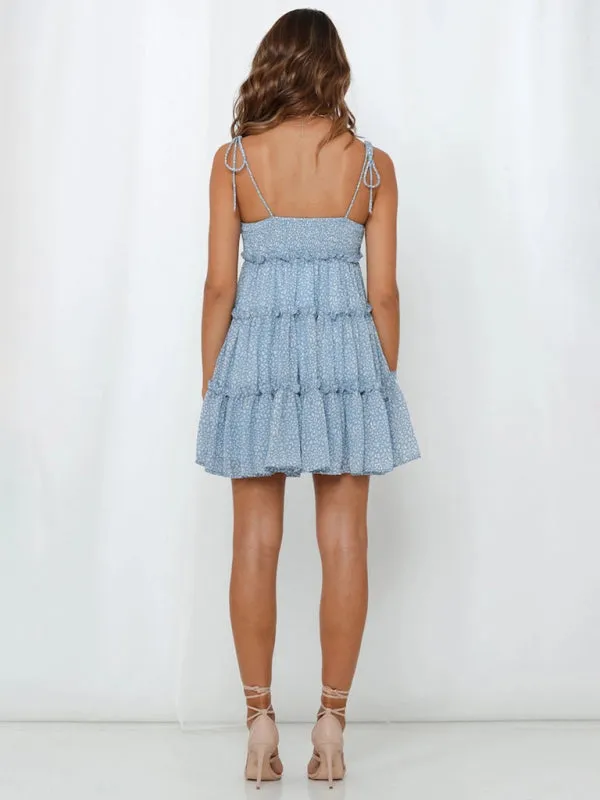 Floral Mini Dress with Tiered Ruffles and Spaghetti Straps