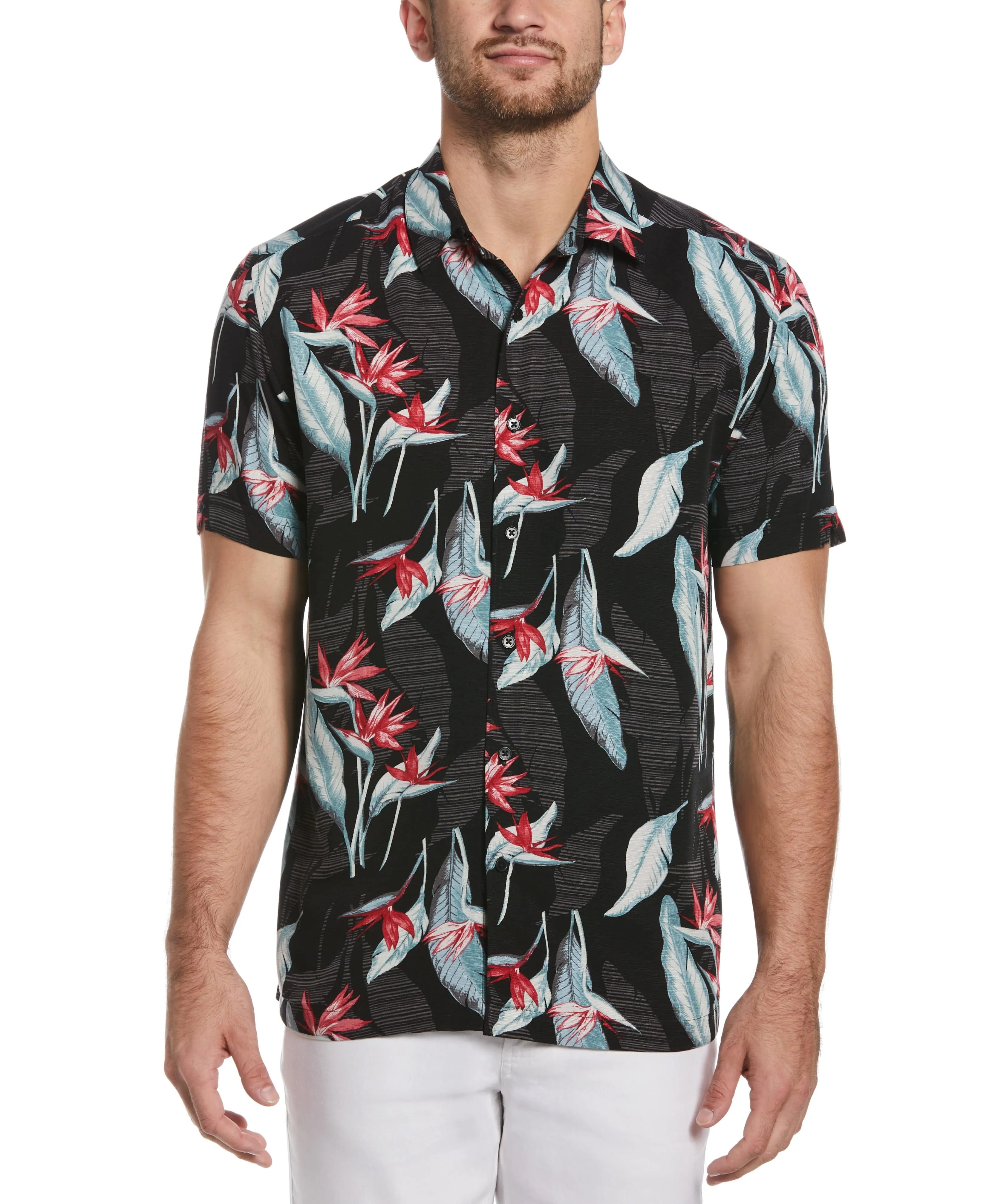 Floral Print Textured Tropical Shirt