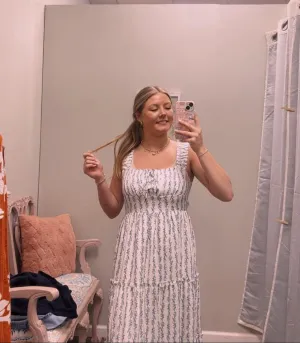 Floral Stripe Ruffle Detail Maxi Dress