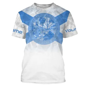 Florida Flag Performance Fishing Shirts, Personalized FL Fishing Custom Name All Over Printed T-shirt SDF80