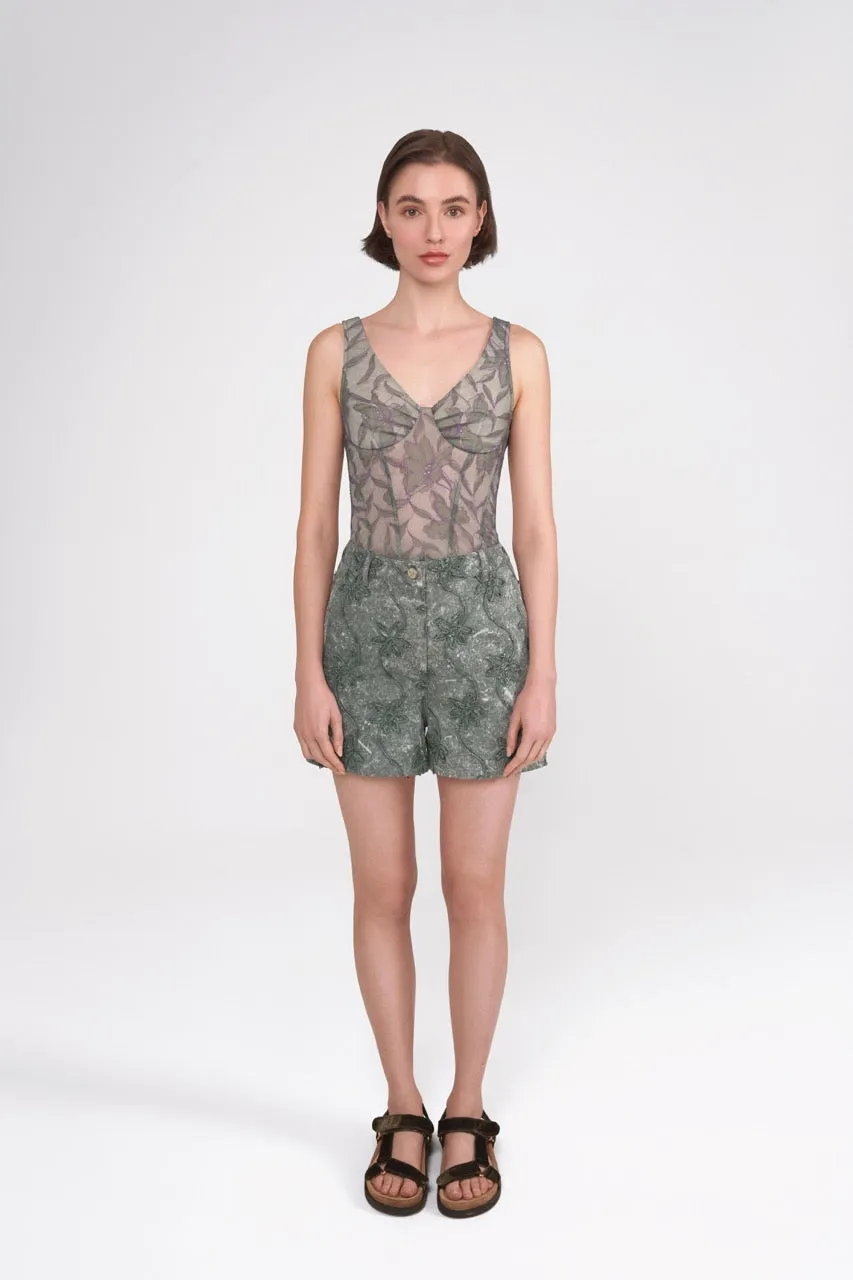 Flower Denim Shorts  (Try-on)