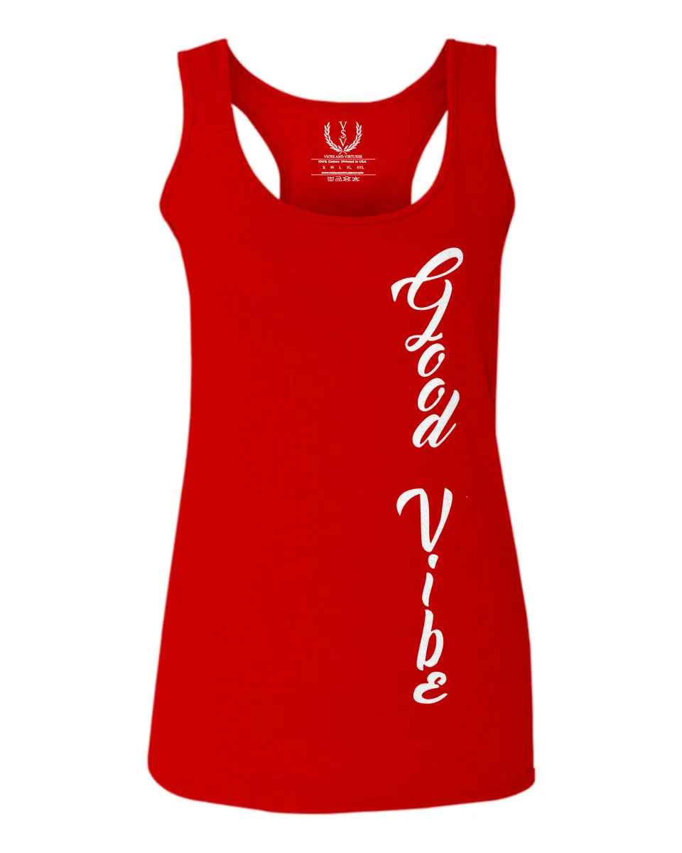 Fonts Good Vibe Bones Hand Shaka Cool Vintage Hipster Graphic  women's Tank Top sleeveless Racerback