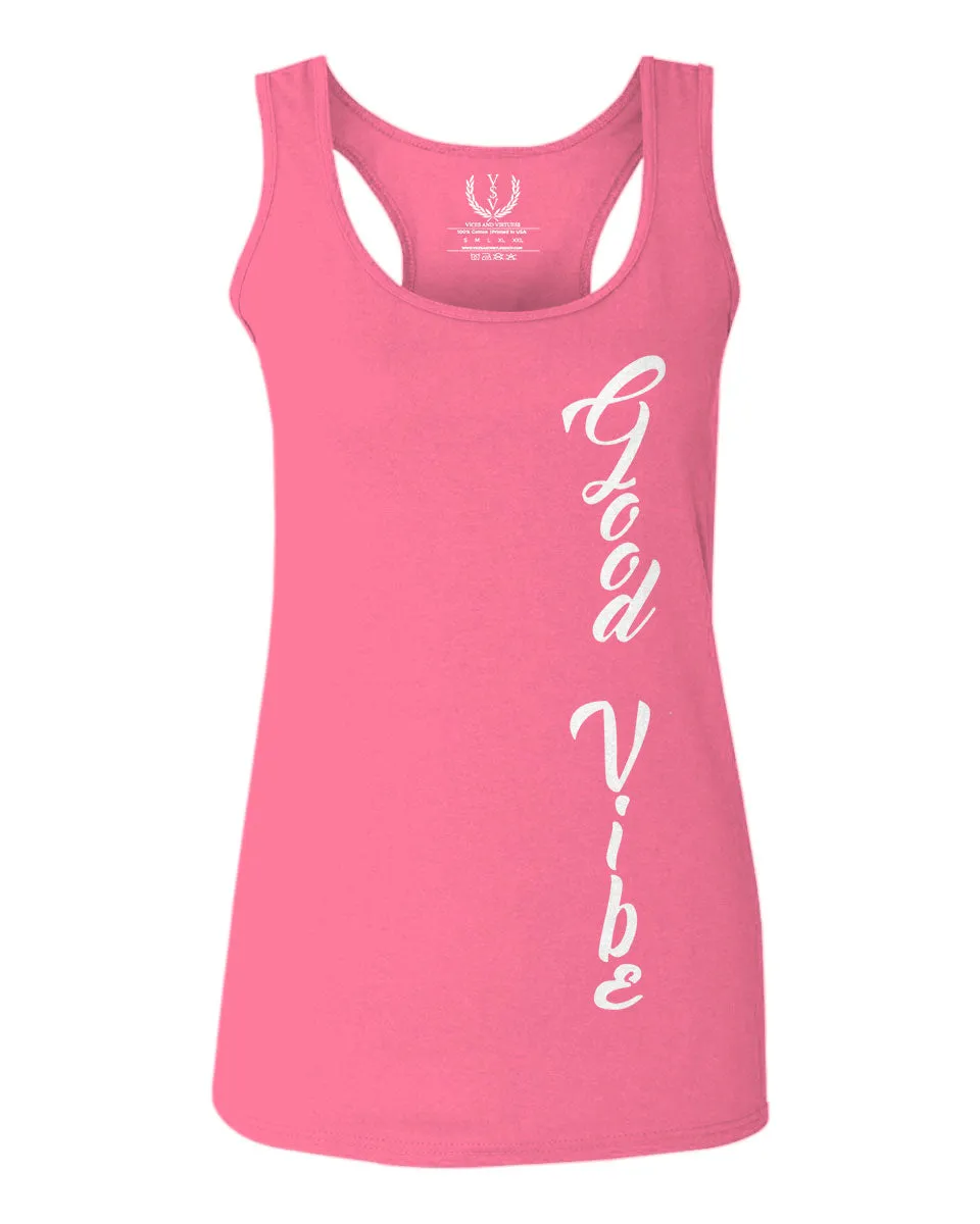 Fonts Good Vibe Bones Hand Shaka Cool Vintage Hipster Graphic  women's Tank Top sleeveless Racerback