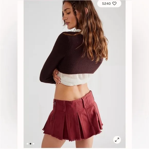 Free People! Corduroy Pleated Micro Mini Skort Skirt NWT!