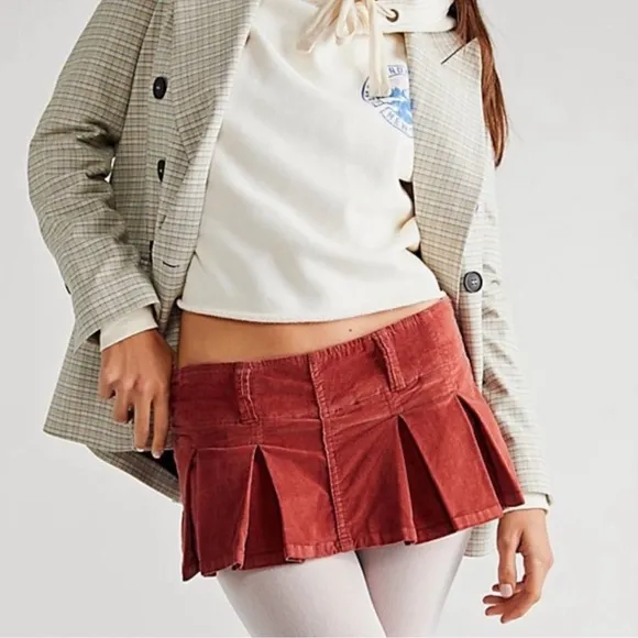 Free People! Corduroy Pleated Micro Mini Skort Skirt NWT!