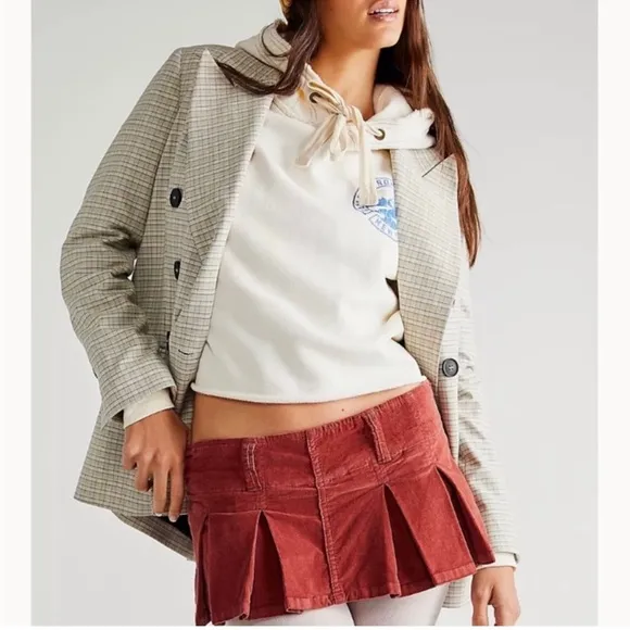 Free People! Corduroy Pleated Micro Mini Skort Skirt NWT!