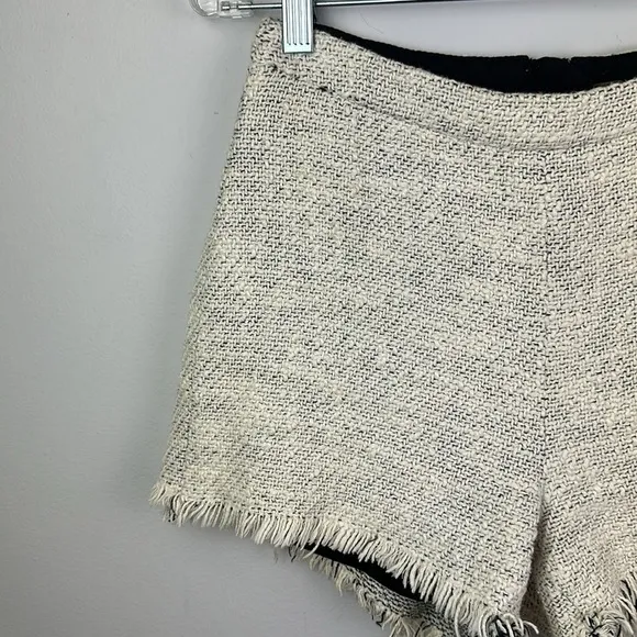 Free People Tweed High Waist Frayed Hem Lined Shorts Size 0 Minimalist Vanilla