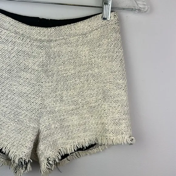 Free People Tweed High Waist Frayed Hem Lined Shorts Size 0 Minimalist Vanilla