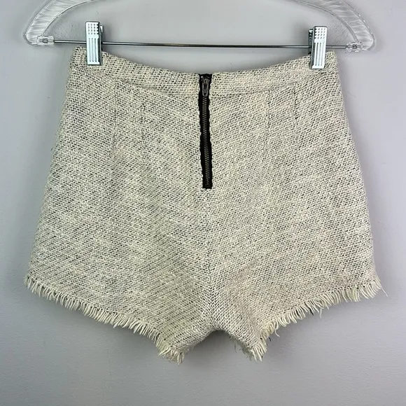 Free People Tweed High Waist Frayed Hem Lined Shorts Size 0 Minimalist Vanilla