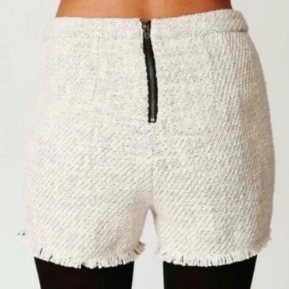 Free People Tweed High Waist Frayed Hem Lined Shorts Size 0 Minimalist Vanilla