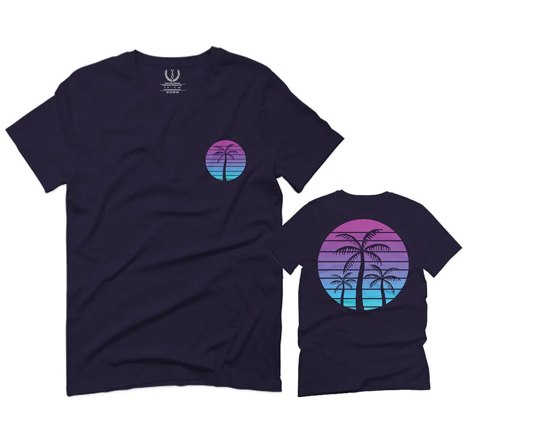 Front and Back Vaporwave Palm Trees Aesthetics Art Beach surf Sunset For men T Shirt