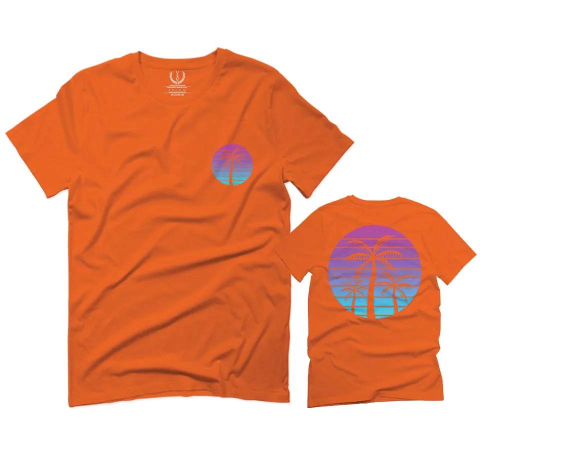 Front and Back Vaporwave Palm Trees Aesthetics Art Beach surf Sunset For men T Shirt