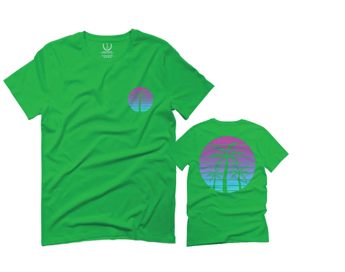 Front and Back Vaporwave Palm Trees Aesthetics Art Beach surf Sunset For men T Shirt