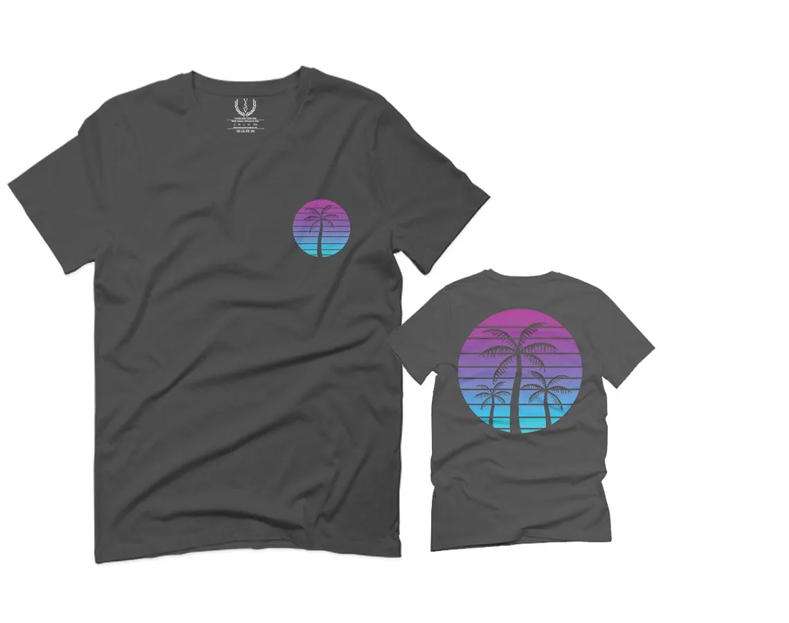 Front and Back Vaporwave Palm Trees Aesthetics Art Beach surf Sunset For men T Shirt