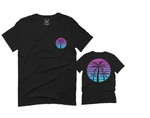 Front and Back Vaporwave Palm Trees Aesthetics Art Beach surf Sunset For men T Shirt