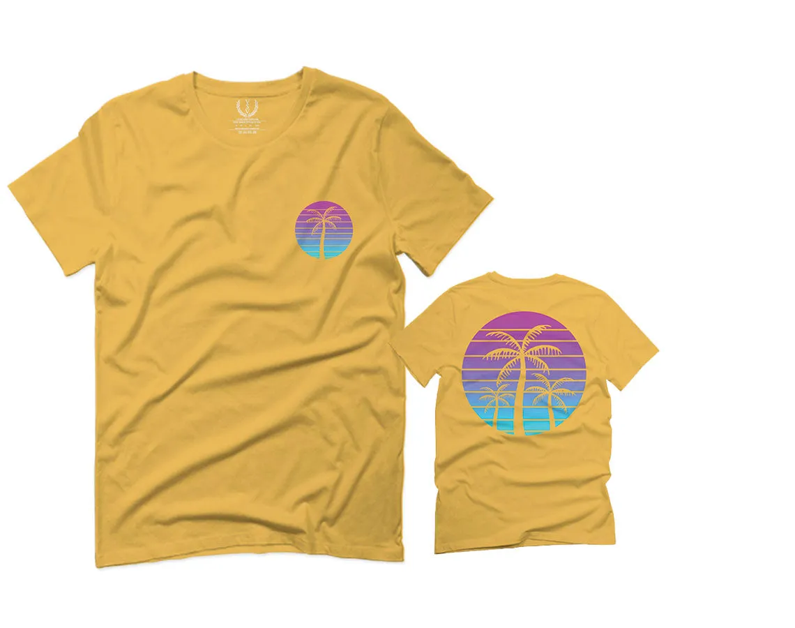 Front and Back Vaporwave Palm Trees Aesthetics Art Beach surf Sunset For men T Shirt