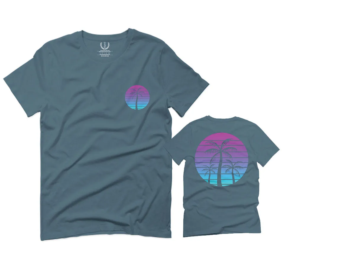Front and Back Vaporwave Palm Trees Aesthetics Art Beach surf Sunset For men T Shirt