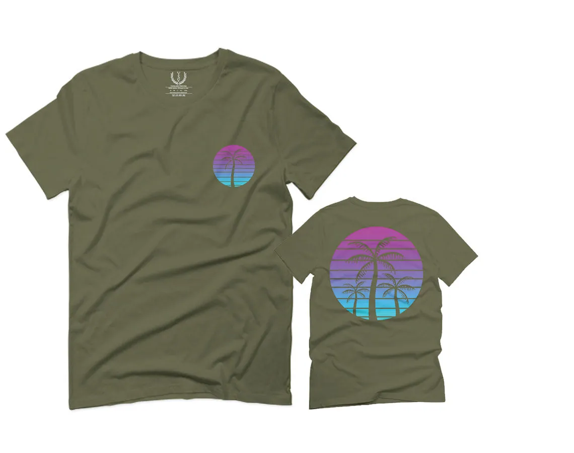 Front and Back Vaporwave Palm Trees Aesthetics Art Beach surf Sunset For men T Shirt