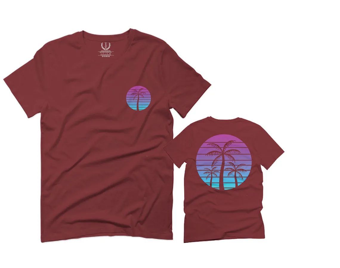 Front and Back Vaporwave Palm Trees Aesthetics Art Beach surf Sunset For men T Shirt