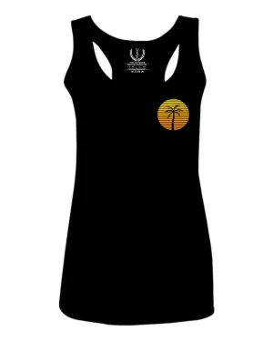 Front and Back Vintage Retro Palm Trees Beach Sunset Tropical Summer Vacation  women's Tank Top sleeveless Racerback
