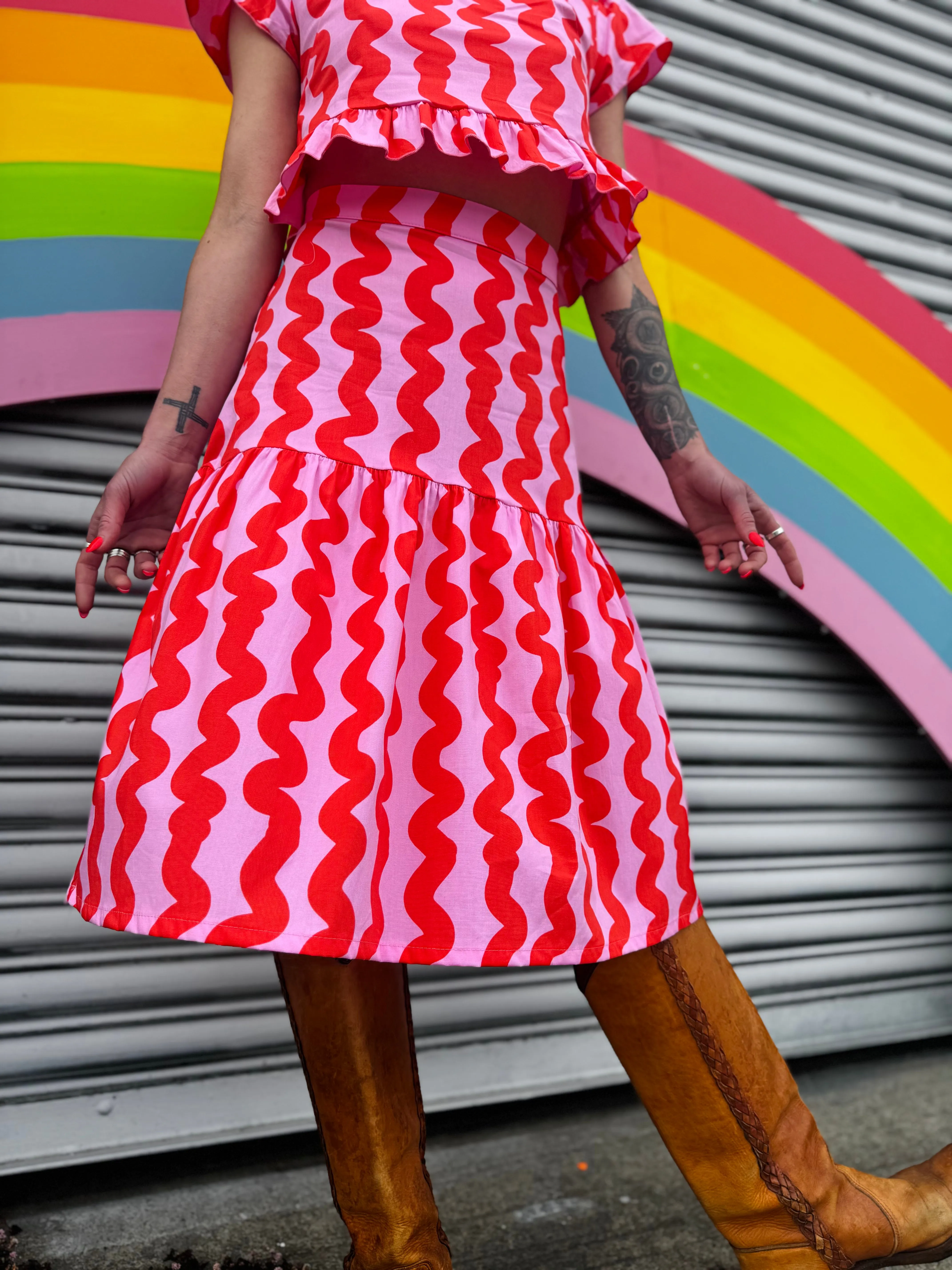 Gail Skirt Pink Squiggle