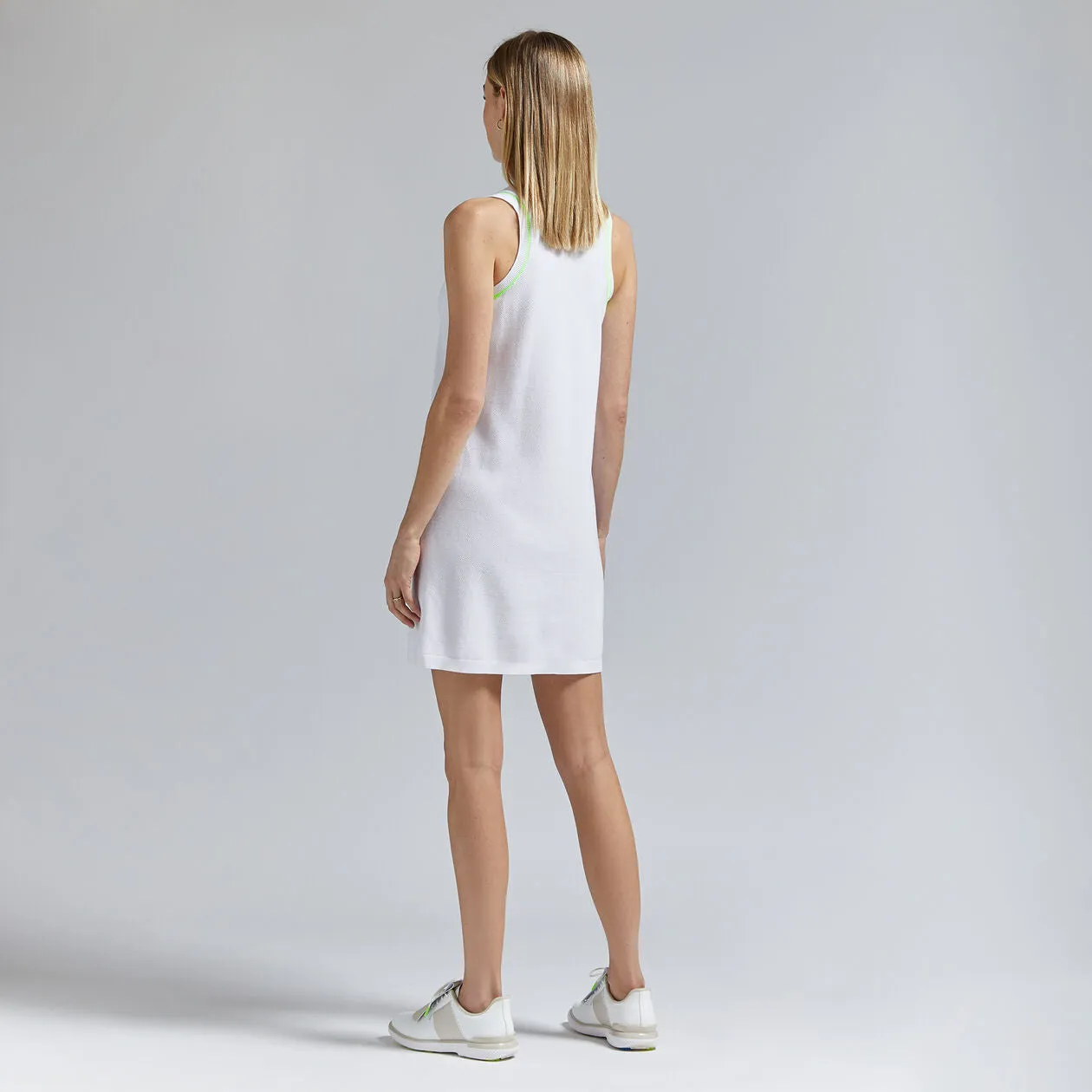 G/FORE WOMENS FULLY FASHIONED COTTON PIQUÉ SLEEVELESS POLO DRESS - SNOW
