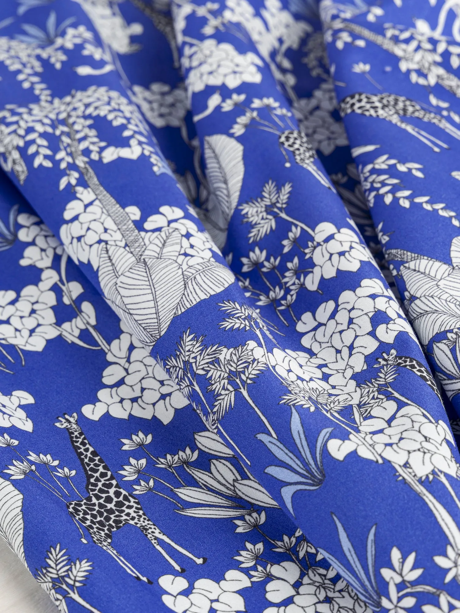 Giraffe Print Cotton Poplin - Blue   Black   White