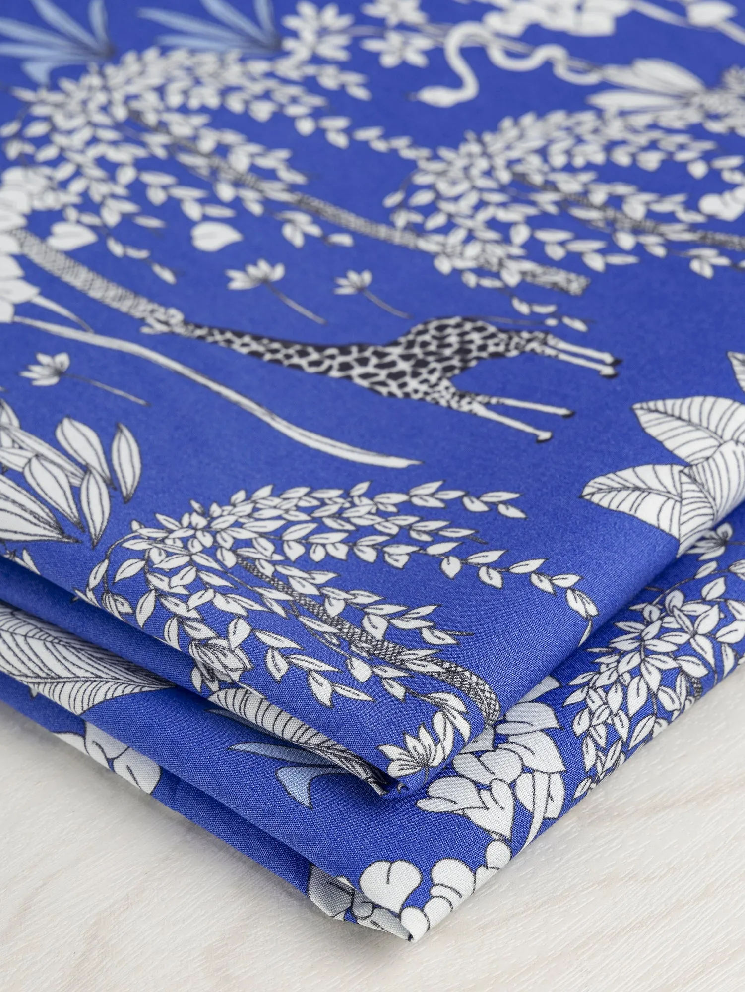 Giraffe Print Cotton Poplin - Blue   Black   White