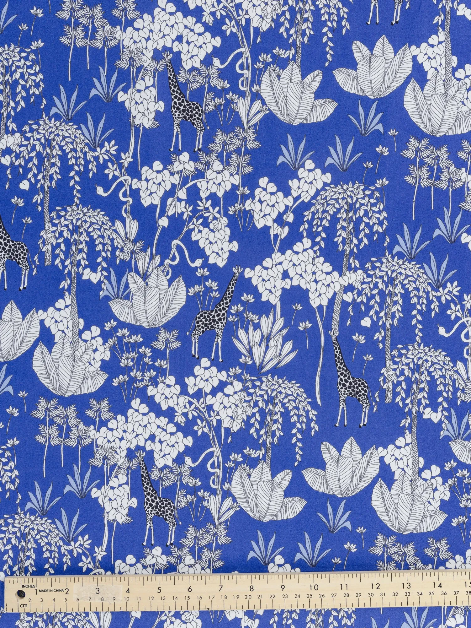 Giraffe Print Cotton Poplin - Blue   Black   White
