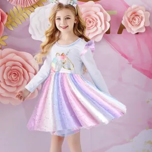 Girls Dress Autumn Winter Kids Casual Long Sleeve Dress for Girl Unicorn Party Princess Dress Children Clothing 3-8 Years