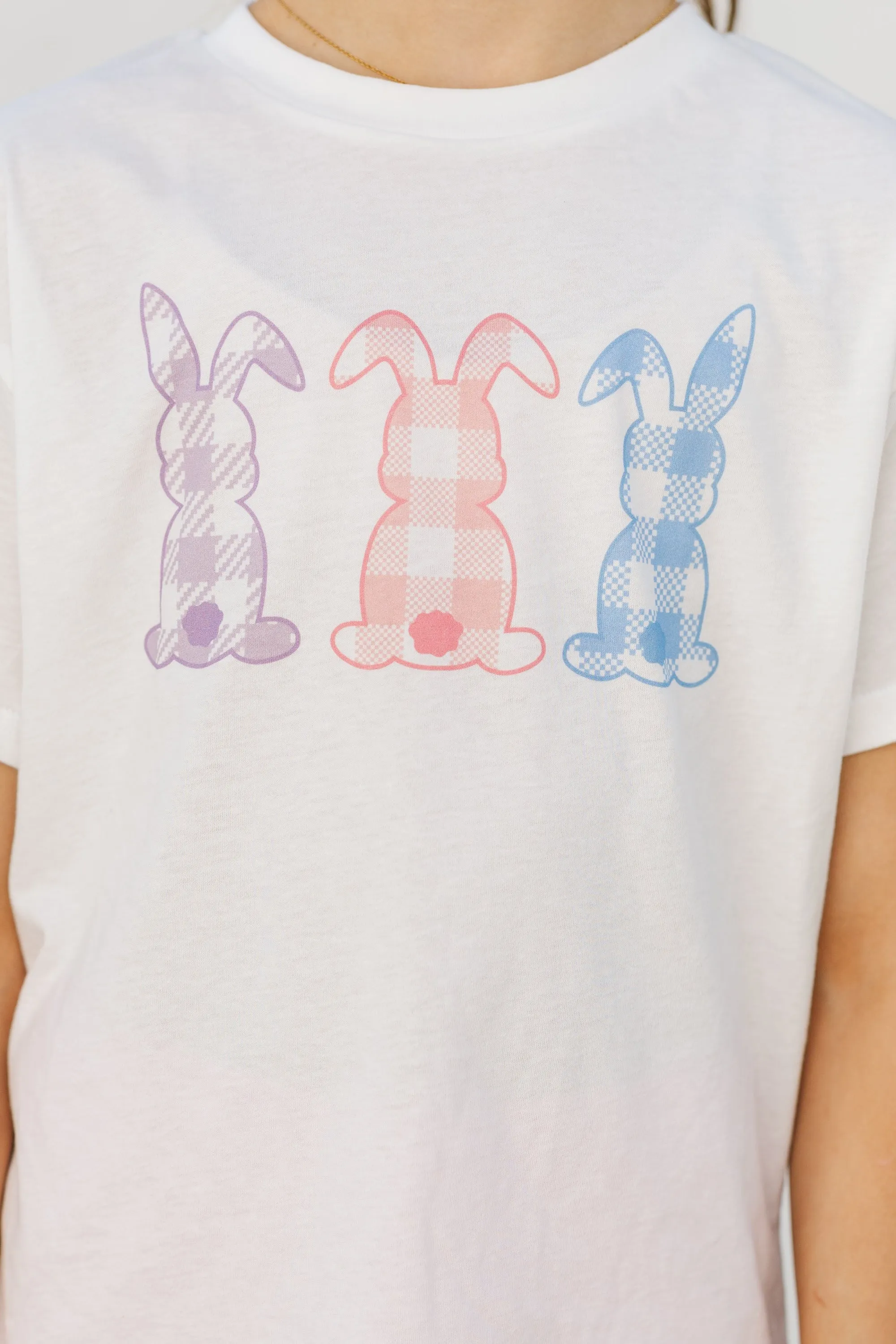 Girls: Gingham Bunnies White Graphic Tee