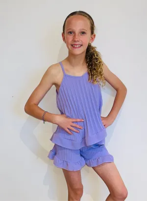 Girls Lilac Two Piece Pleated Shorts Set