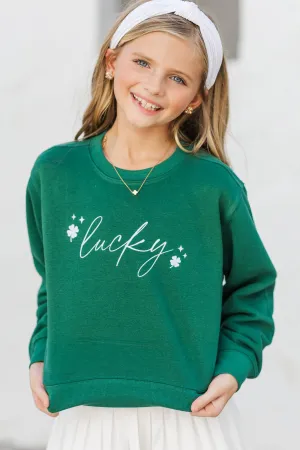 Girls: Lucky Script Emerald Embroidered Sweatshirt