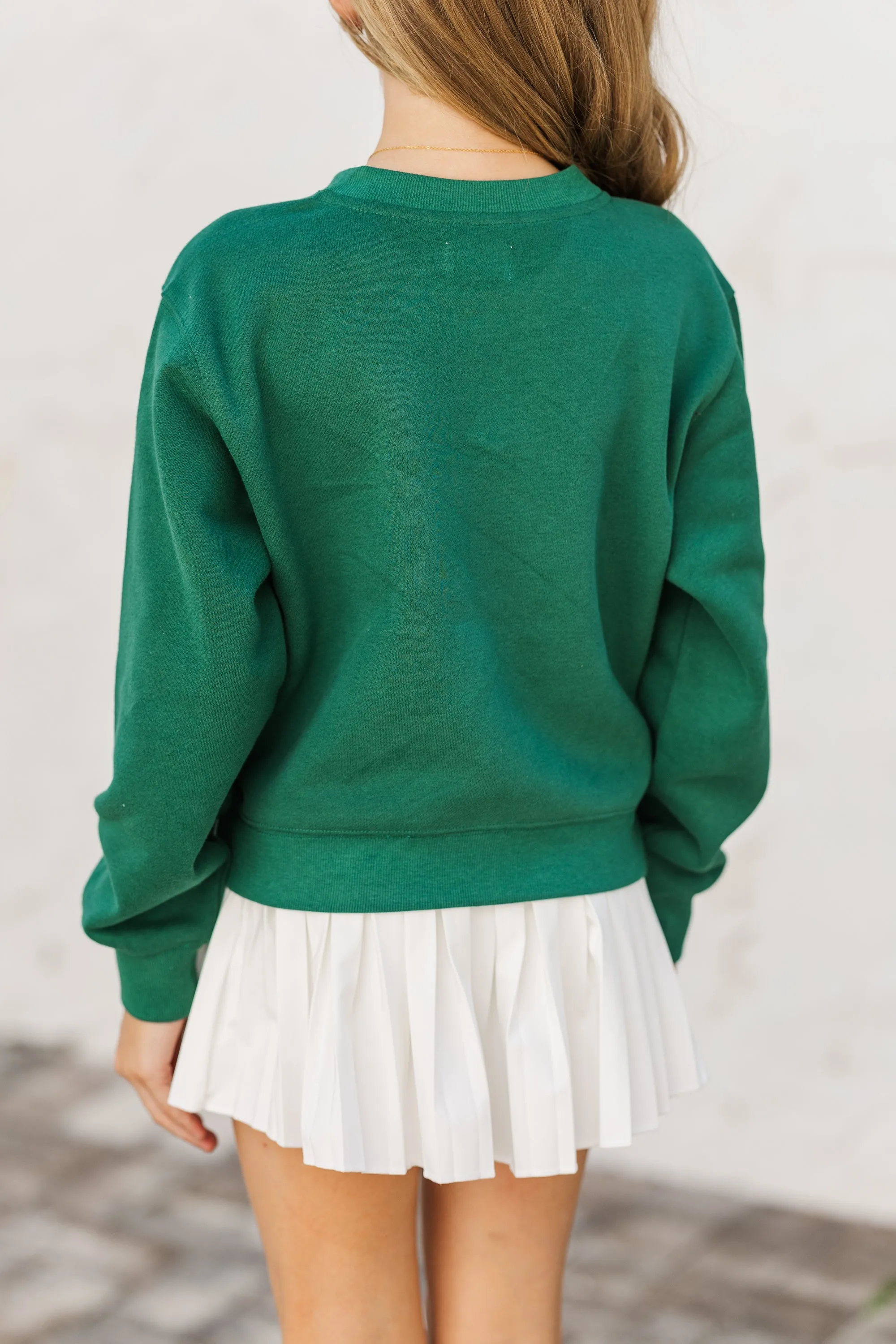 Girls: Lucky Script Emerald Embroidered Sweatshirt