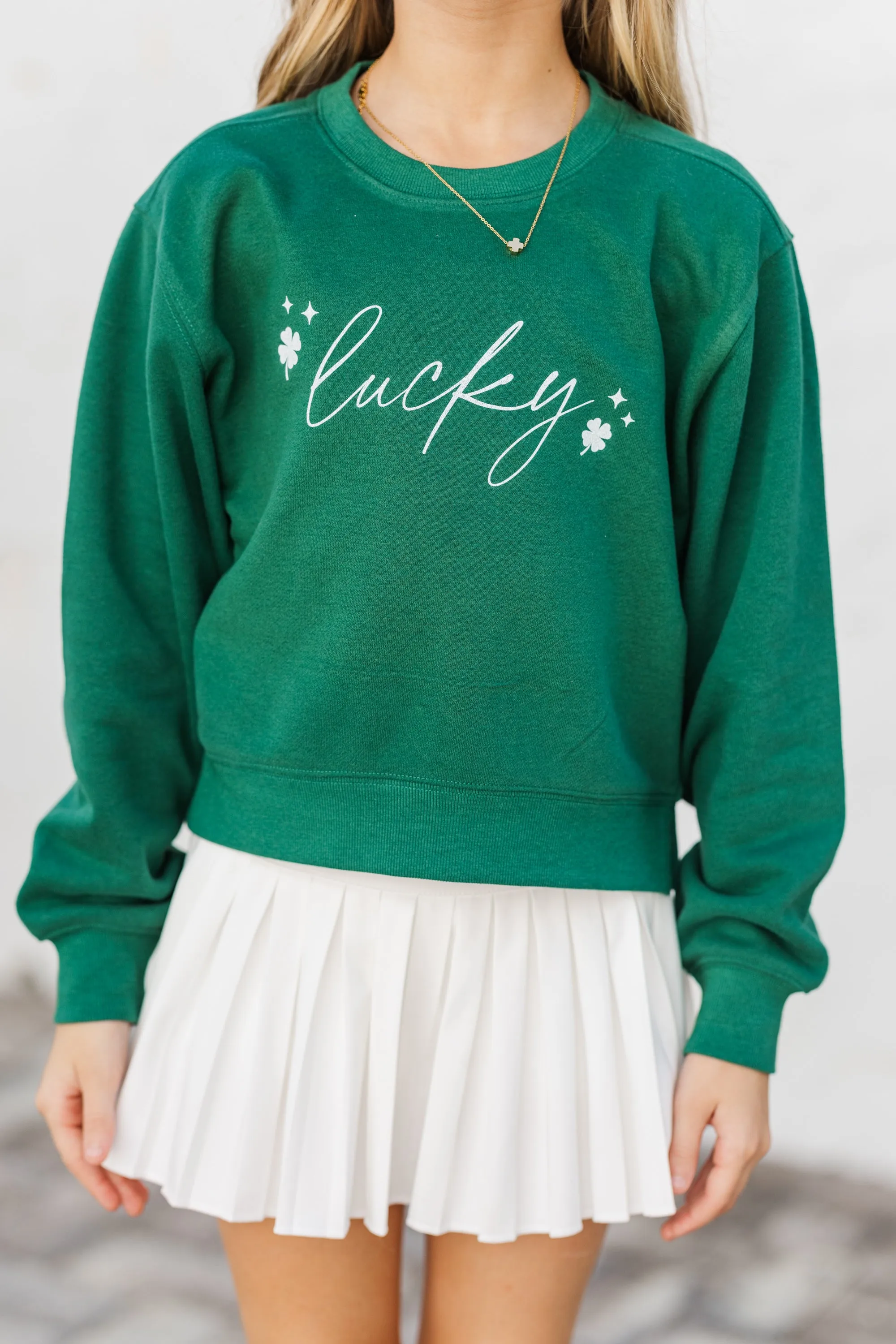 Girls: Lucky Script Emerald Embroidered Sweatshirt