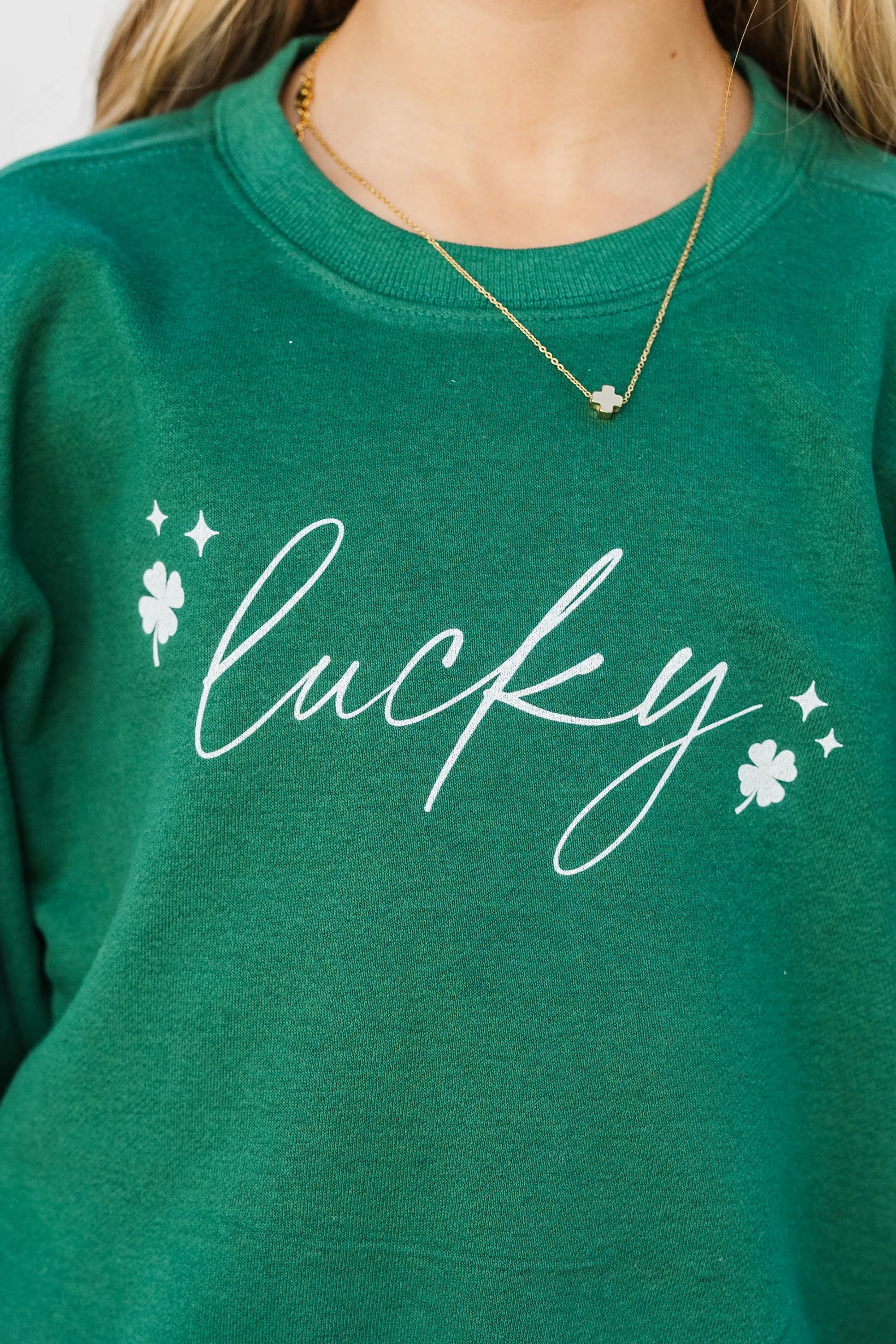 Girls: Lucky Script Emerald Embroidered Sweatshirt