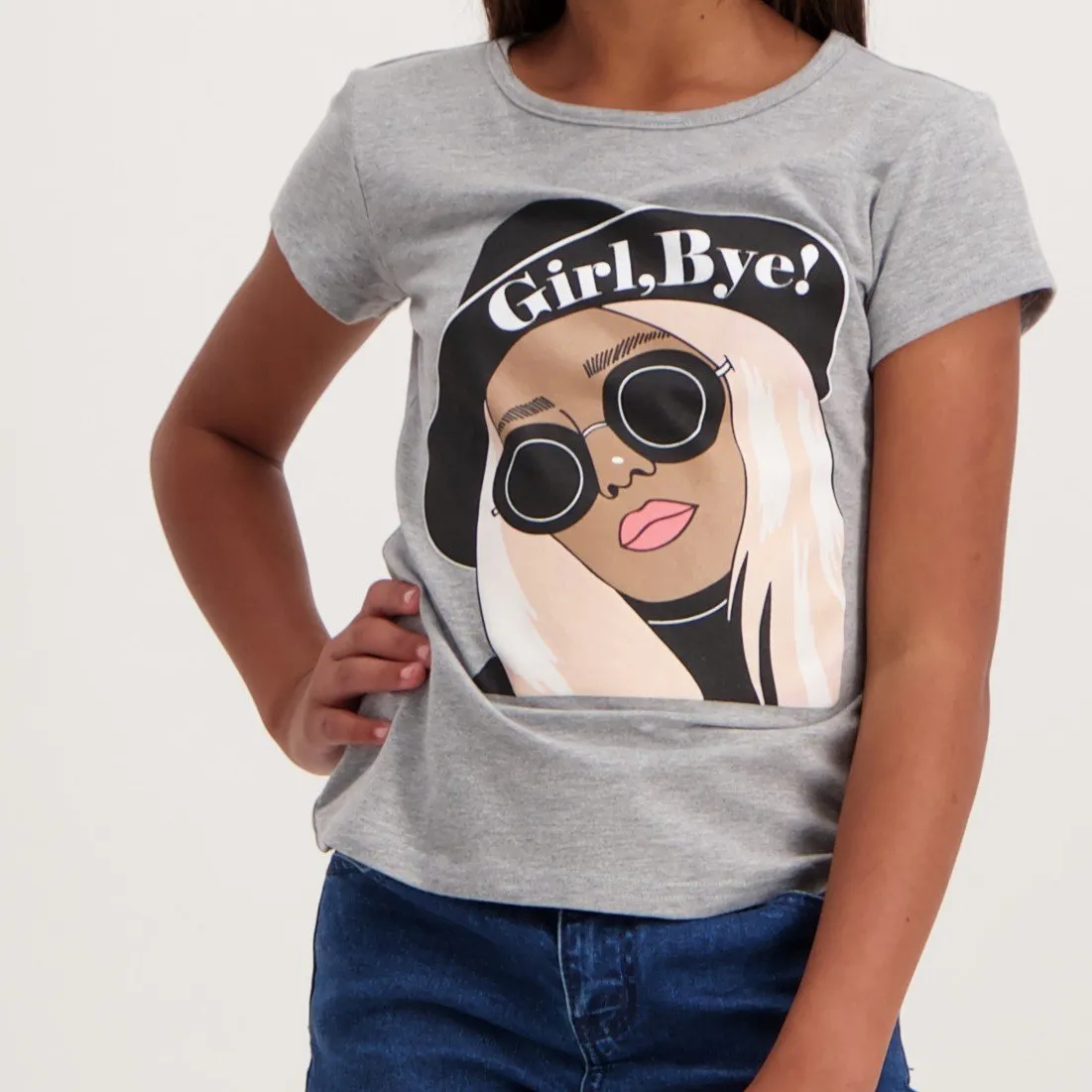 Girls Printed Tee - Grey