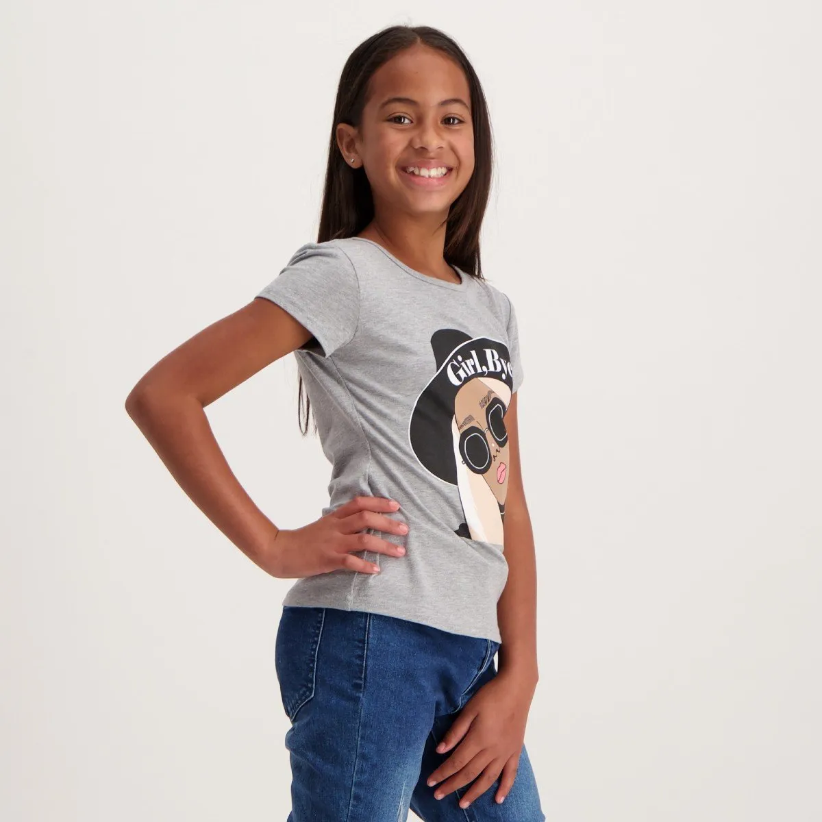 Girls Printed Tee - Grey