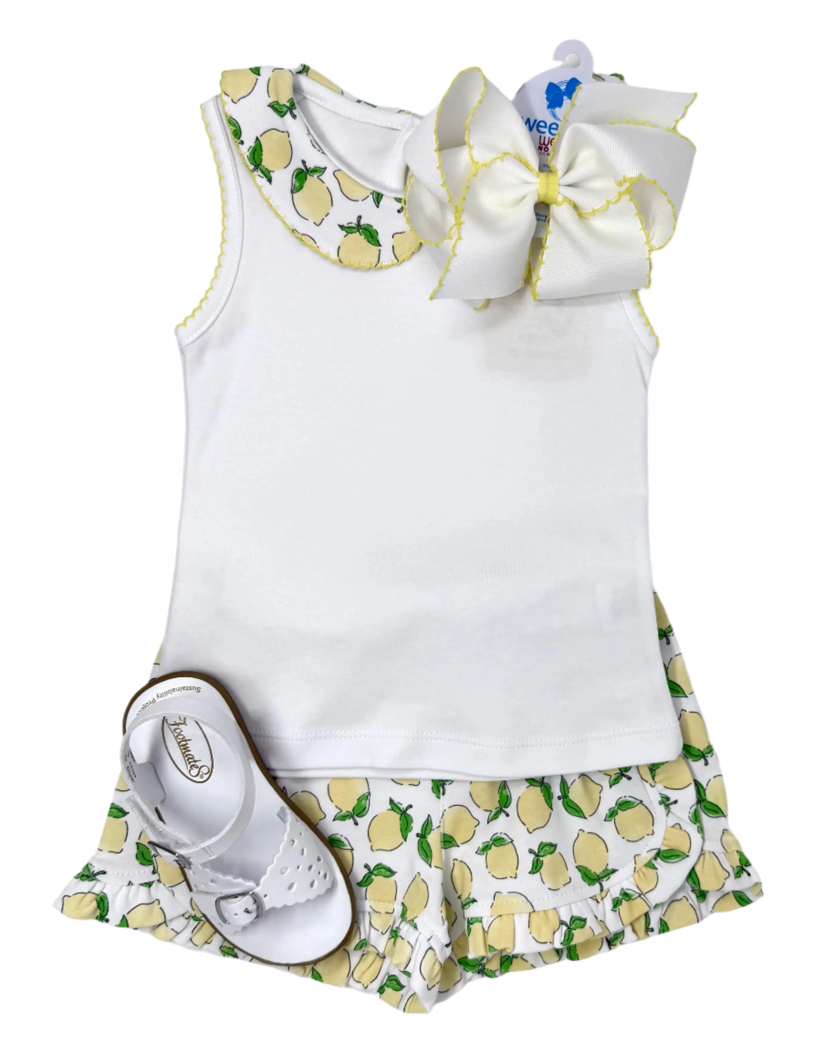 Girls Ruffle Trim Shorts - Lemon Print