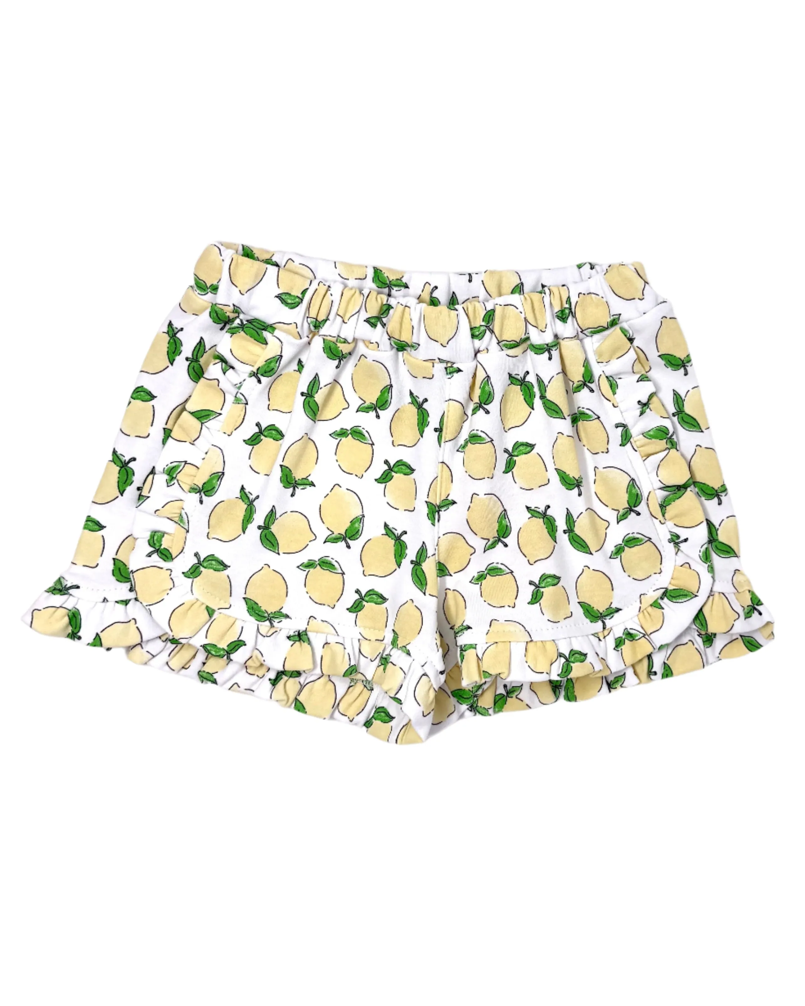 Girls Ruffle Trim Shorts - Lemon Print