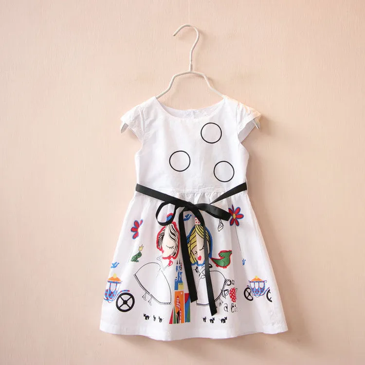 Girls Summer Dress Kids Clothes Baby Girl Dress with Sashes Robe Fille Character Princess Dress Children Clothing