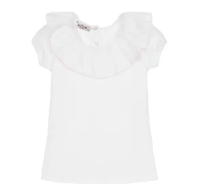 Girls White Ruffle T-Shirt